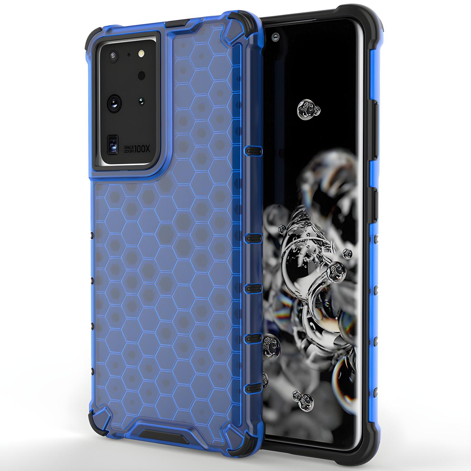 Custodia Honeycomb resistente con telaio in silicone per Samsung Galaxy S21 Ultra 5G/Galaxy S30 Ultra - Mėlyna