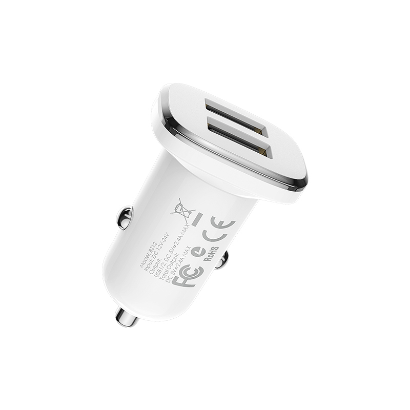 Caricatore auto Borofone - 2x USB 2,4A - Bianco