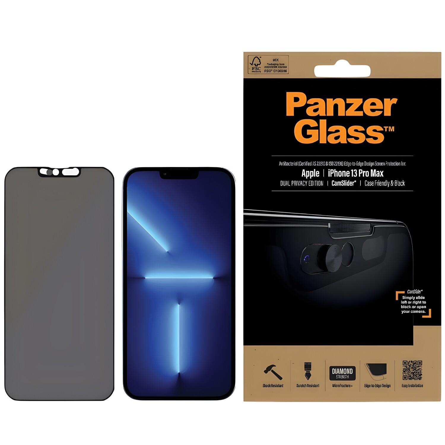 PanzerGlass - Vetro temperato Case Friendly Privacy CamSlider AB per iPhone 13 Pro Max - Nero