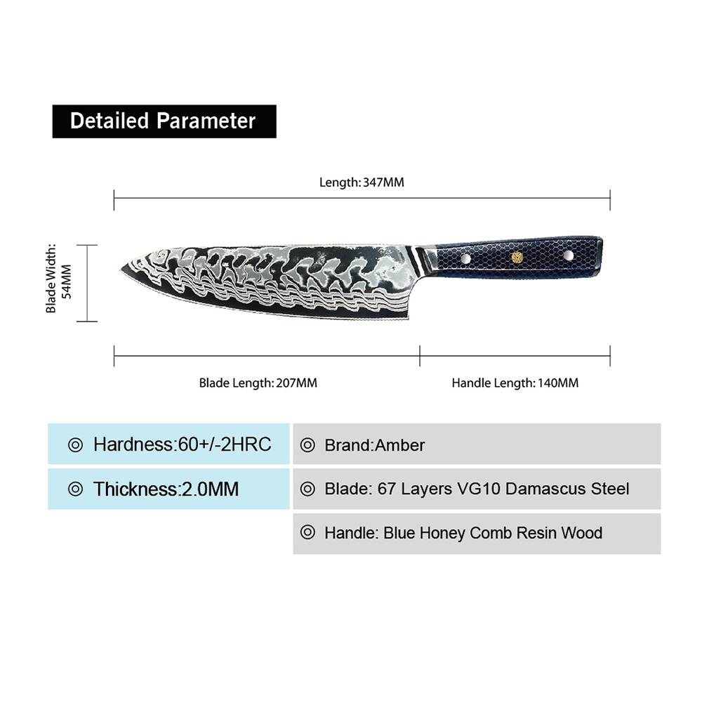 Coltello da cucina damascato YU-37420 - Slaughter / Blu