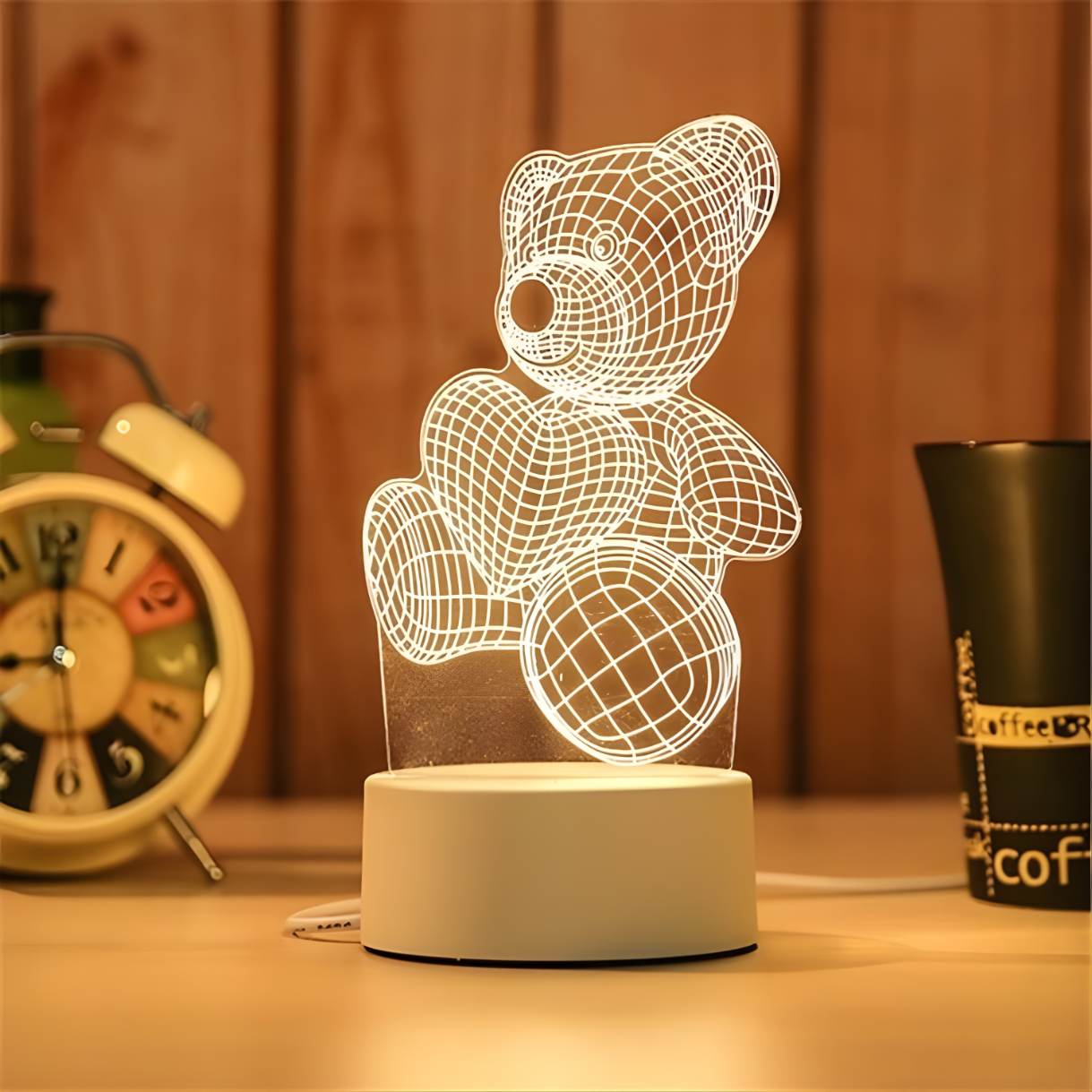 Lampada Notturna 3D LED Orsetto - Nera / Trasparente
