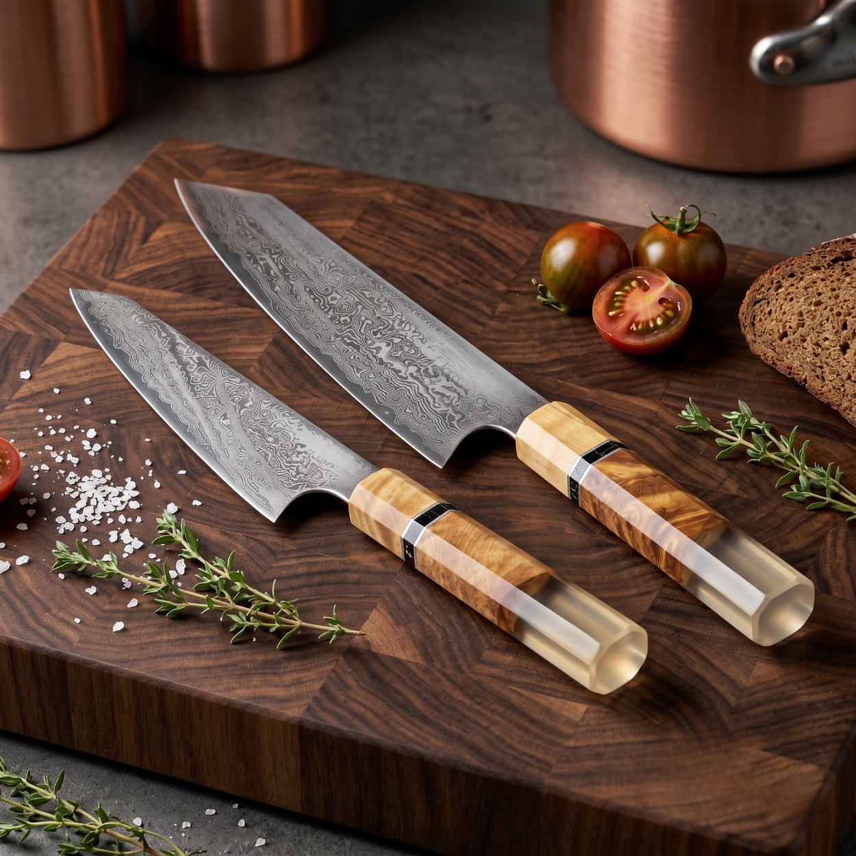 Set di coltelli da cucina damascati ZU - 40420 - 2 pezzi / Marrone Scuro