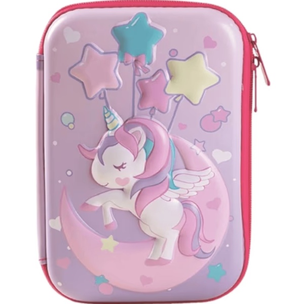 Astuccio scolastico 3D con unicorno - Viola