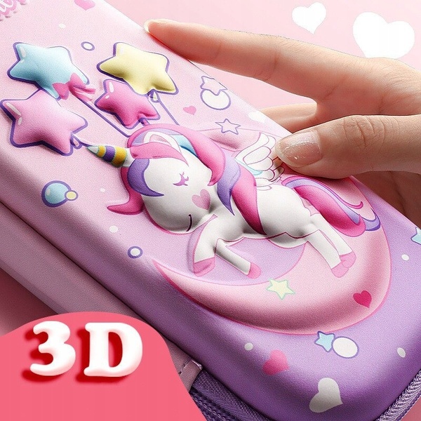 Astuccio scolastico 3D con unicorno - Viola