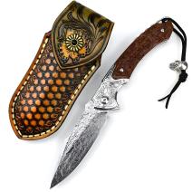 Coltello pieghevole da esterno damascato ED-31677 - Marrone