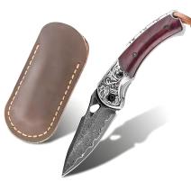 Coltello pieghevole damascato HARAHU HI-29033 - Marrone