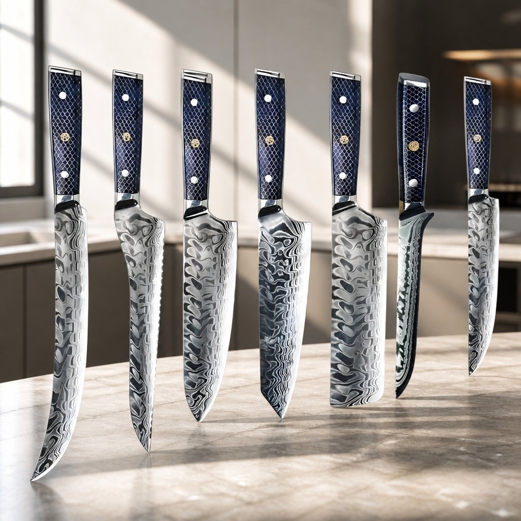 Set di coltelli da cucina damascati YU-37421 – Blu